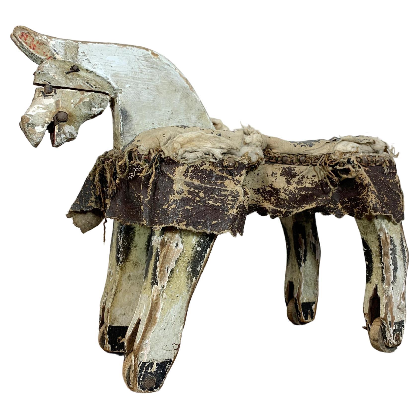 19th Century French Folk Art Horse on Wheels For Sale