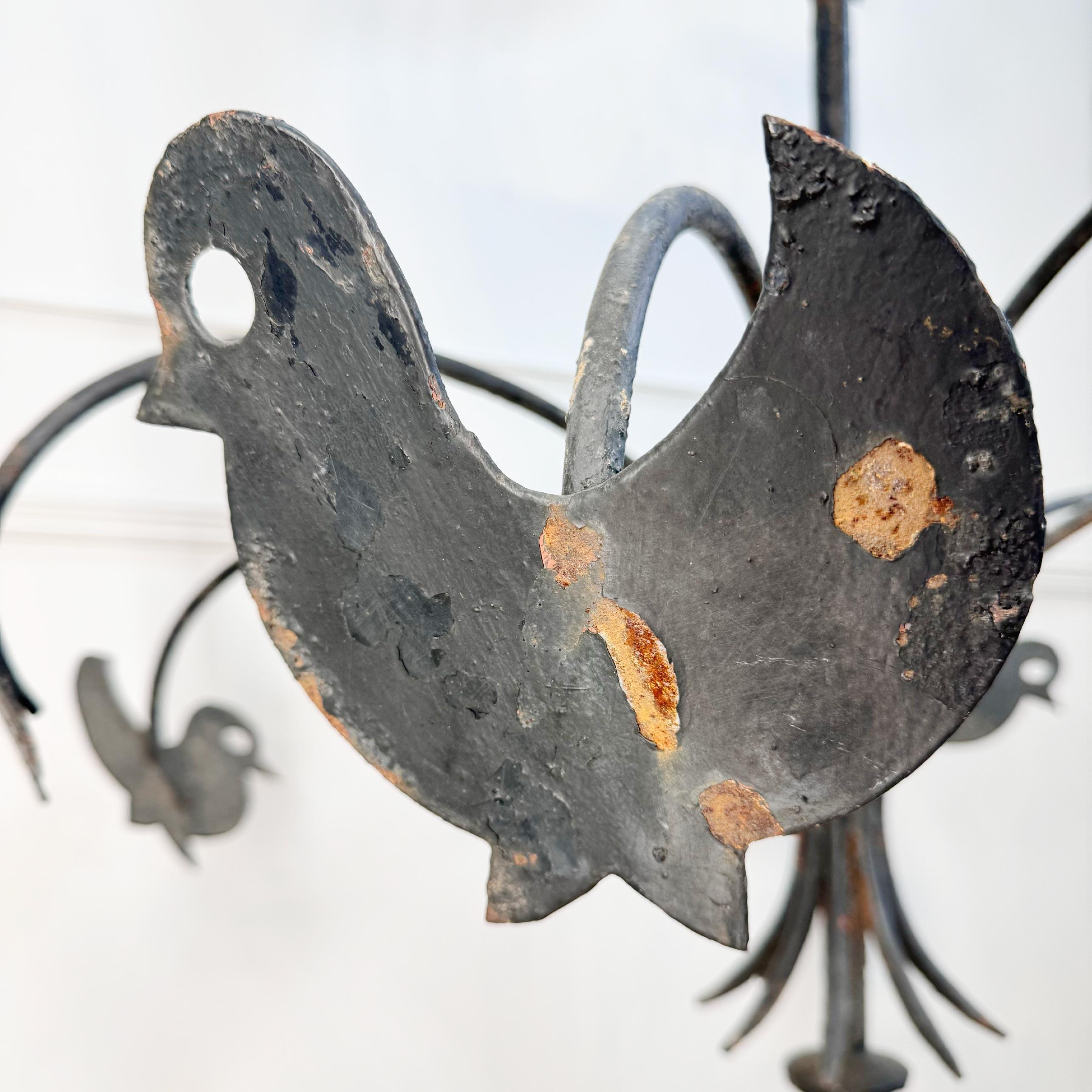 19th Century French Folk Art Iron Vane Hen and Chicks For Sale 4