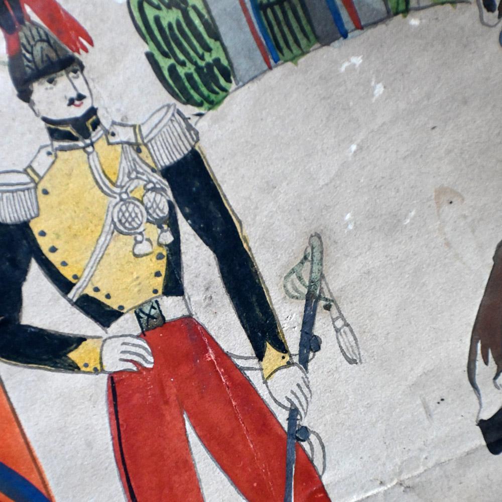 Pintura militaria de arte popular francés del siglo XIX en venta 5