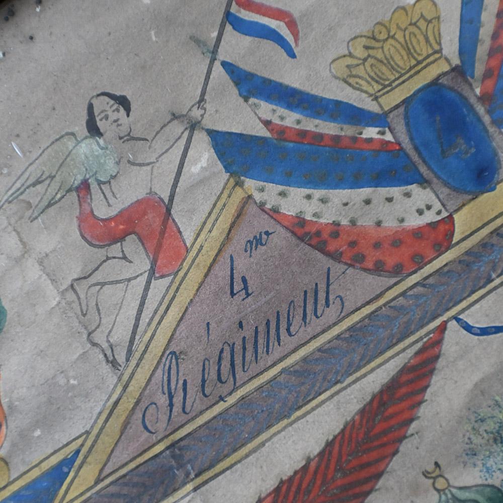 Pintura militaria de arte popular francés del siglo XIX Pintado a mano en venta