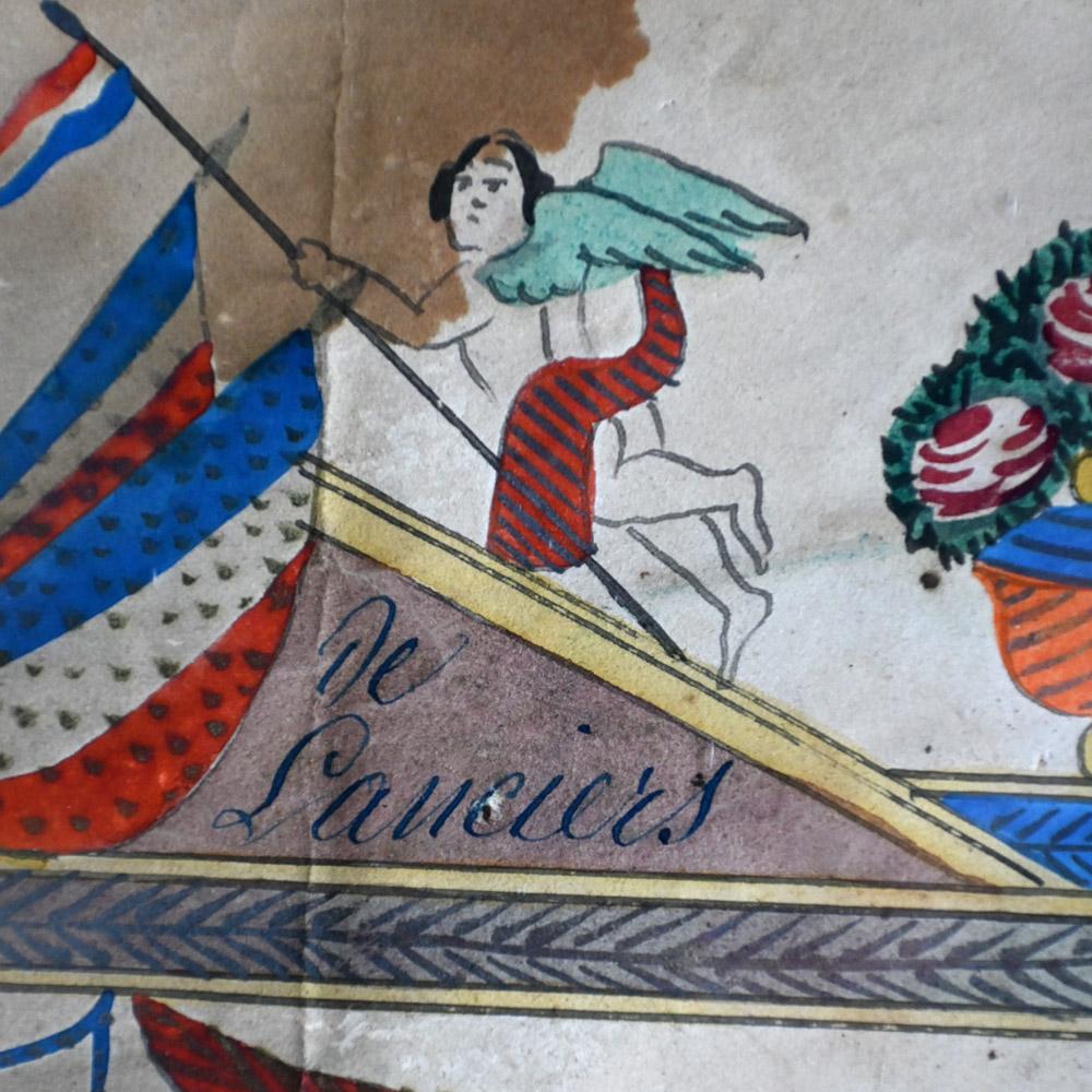 Pintura militaria de arte popular francés del siglo XIX Papel en venta