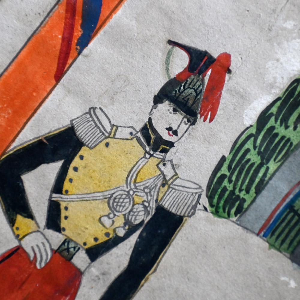 Pintura militaria de arte popular francés del siglo XIX en venta 1