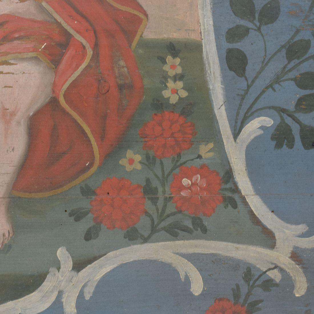 Panneau en bois peint d'art populaire français du 19e siècle avec un bébé Christ en vente 3