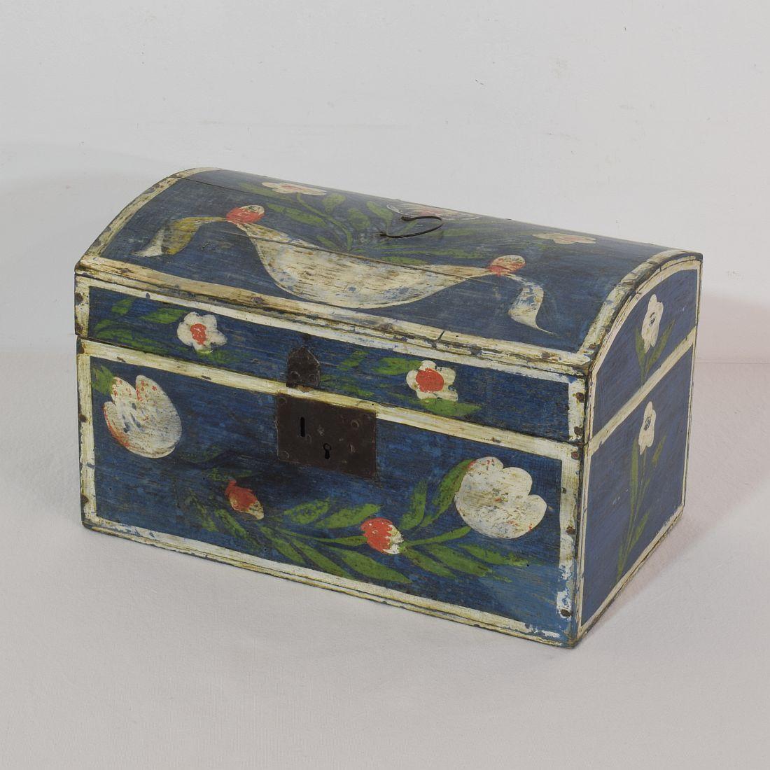 Beautiful Folk Art wedding box.
Normandie, France, circa 1800-1850. Weathered. Lock missing.
 
 
 
  