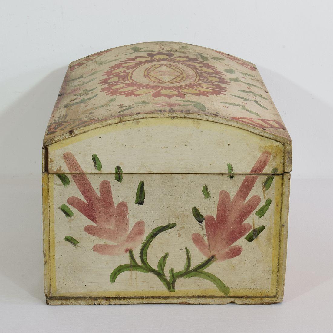 Wood 19th Century French Folk Art Wedding Box from Normandy