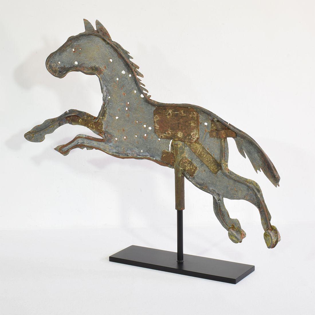 Beautiful zinc horse weathervane roof finial. Very rare piece.
France, circa 1800-1900.
Weathered, small losses and old repairs.