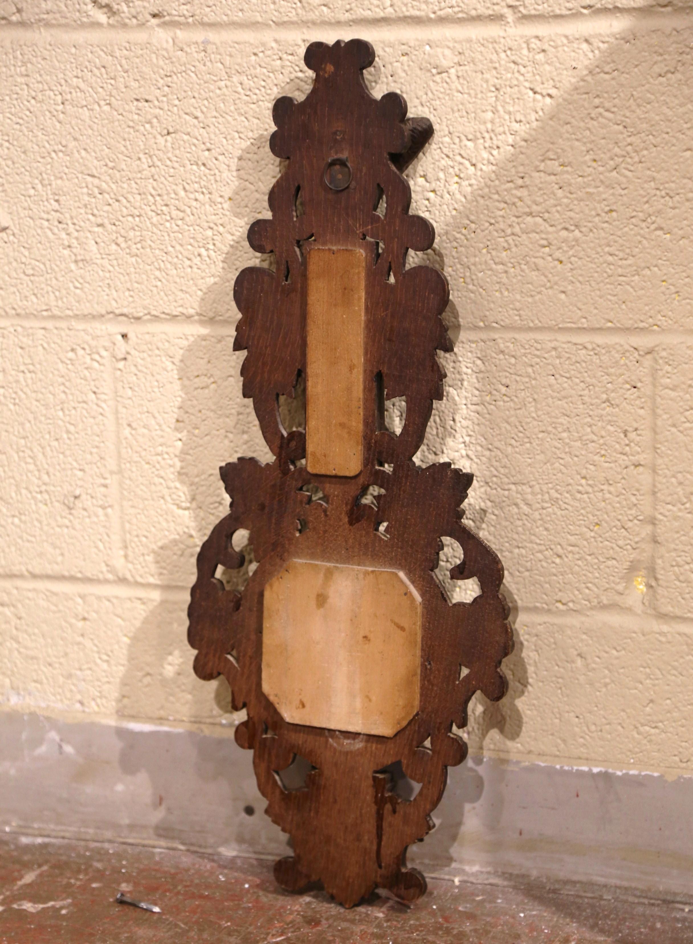 19th Century French Forest Carved Oak Barometer and Thermometer with Dog Motif For Sale 3