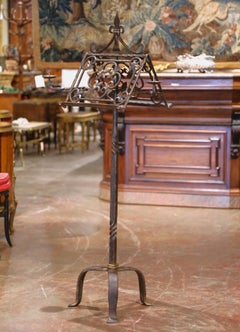 19th Century French Forged Iron Music Stand Lectern with Fleur-de-Lys Decor