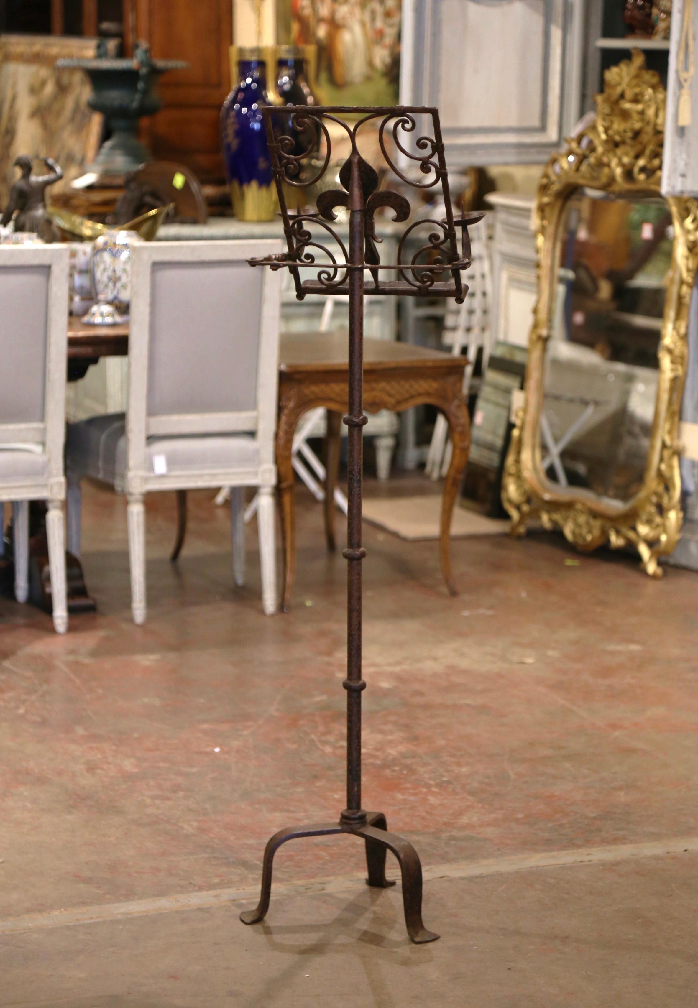 19th Century French Forged Iron Music Stand Lectern with Fleur-de-Lys Decor 1