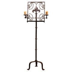 19th Century French Forged Iron Music Stand Lectern with Fleur-de-Lys
