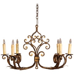 19th Century French Forged Six-Light Oblong Iron Chandelier from Normandy