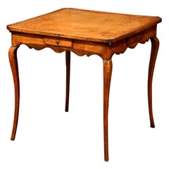 Used 19th Century French Four-Drawer and Glass Holder Game Table with Leather Top