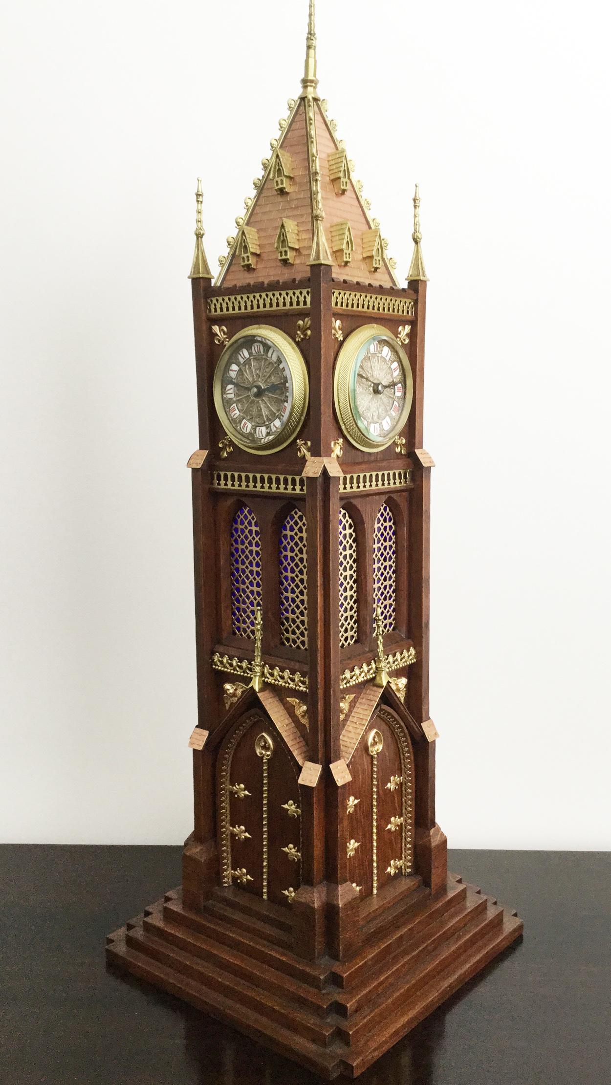 Britannique Horloge tour à quatre cadrans fantaisie française de Blumberg, Paris, XIXe siècle en vente