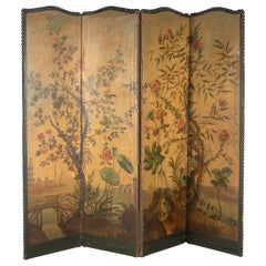 Antique 19th Century French Four Fold Double Sided Screen