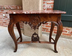 19th century French Foyer Console Hall Table Carved Oak Louis XV Marble Top