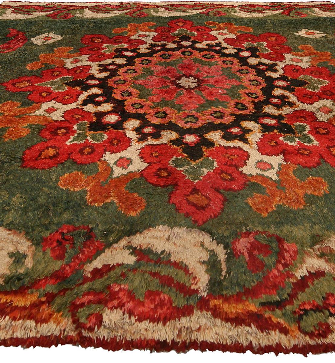 Aubusson 19th Century French Green Red fragment Rug For Sale