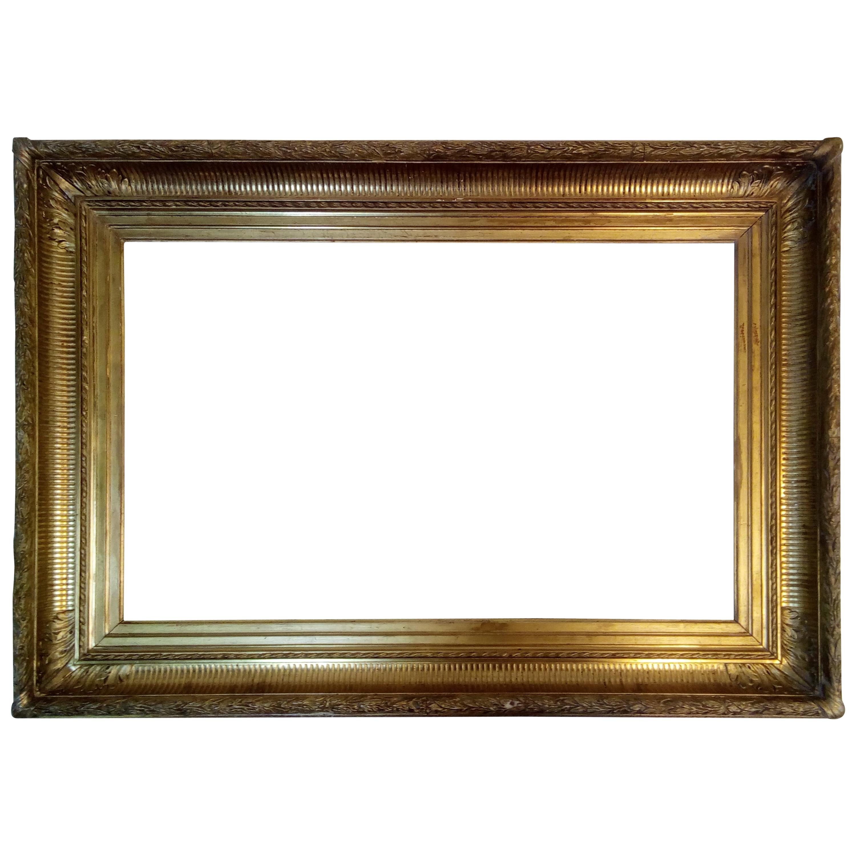 19th century Empire style frame hand carved gilded with pure gold leaf For Sale