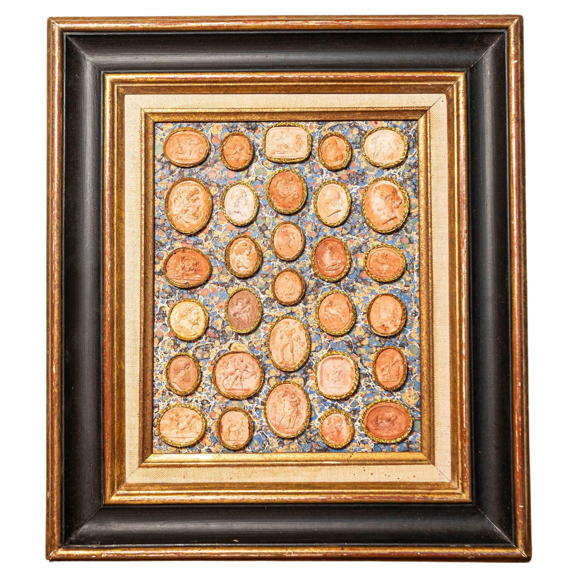 19th Century French Framed Cameo Collection with Gilt Accents