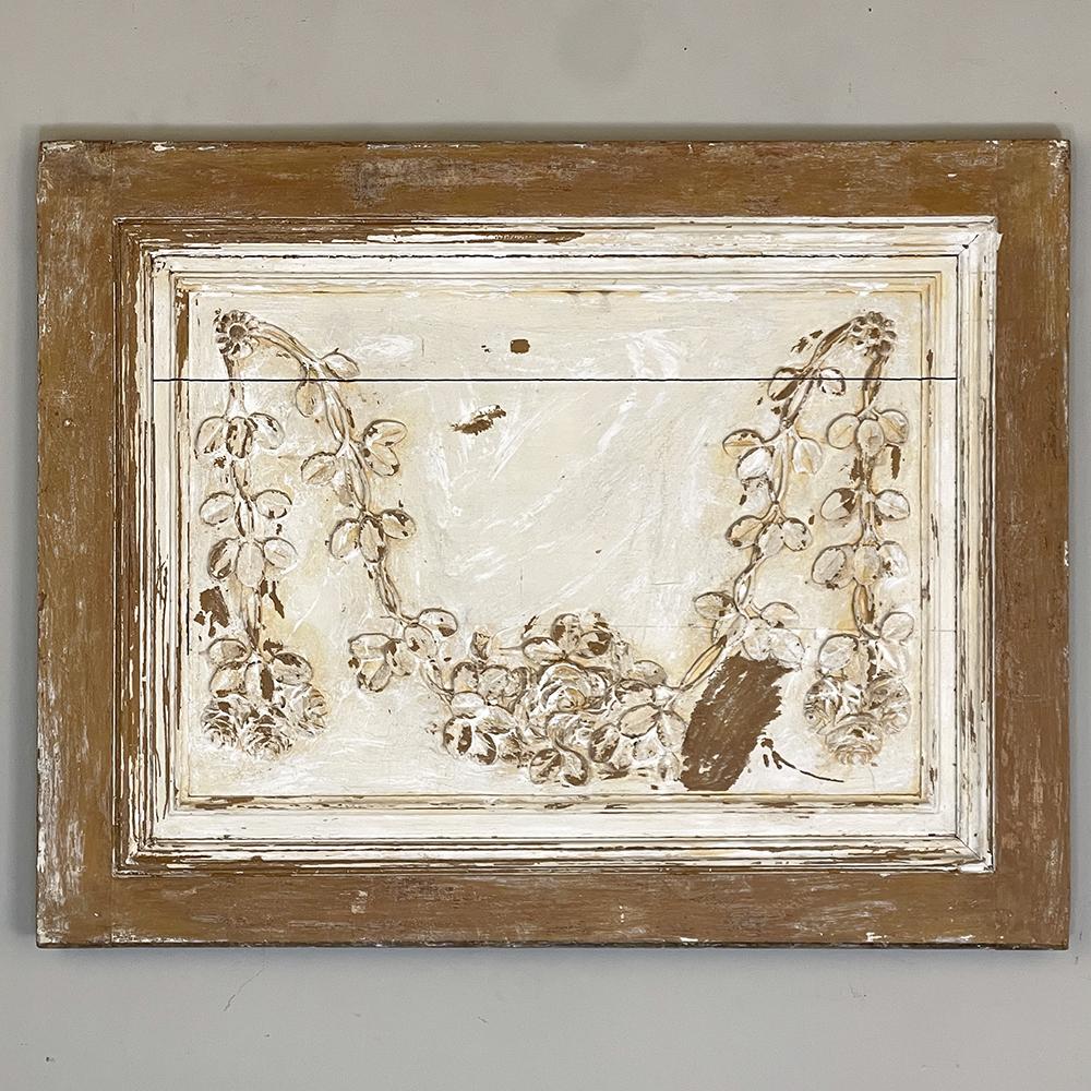 Hand-Carved 19th Century French Framed, Carved and Painted Panel For Sale