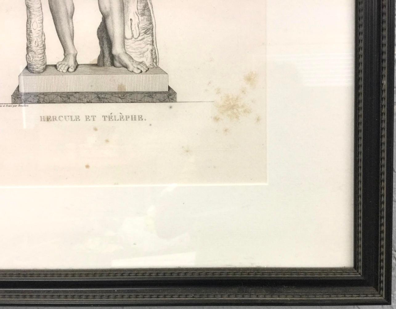Französische gerahmte Gravur des 19. Jahrhunderts, Hercule Et Telephe von Pierre Bouillon (Graviert) im Angebot