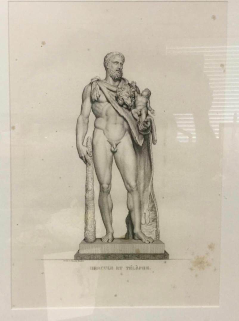 Französische gerahmte Gravur des 19. Jahrhunderts, Hercule Et Telephe von Pierre Bouillon im Zustand „Gut“ im Angebot in Bradenton, FL
