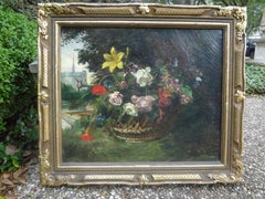 19th Century French Framed Floral Oil Painting
