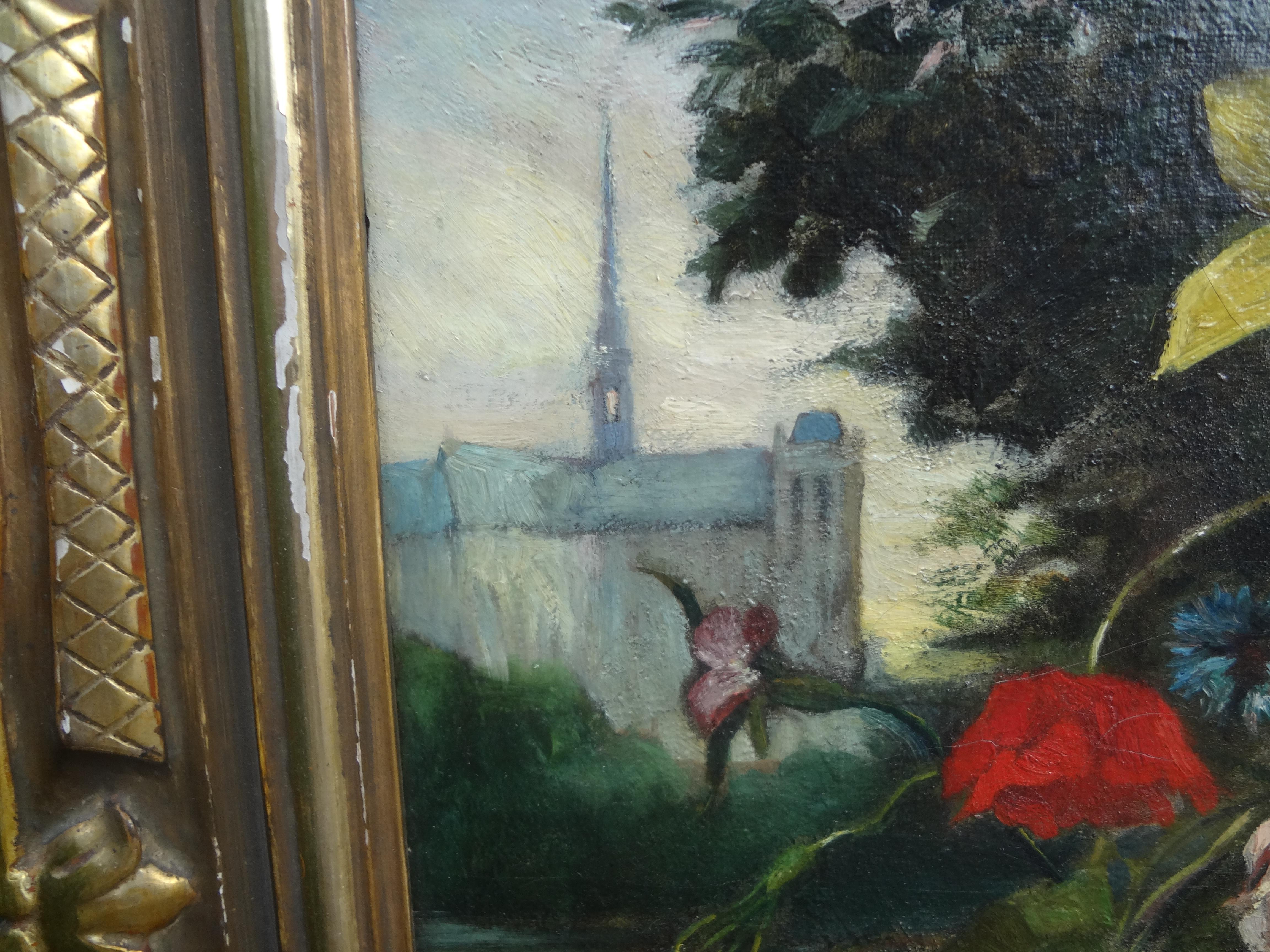 19th Century French Framed Floral Oil Painting In Good Condition For Sale In Houston, TX