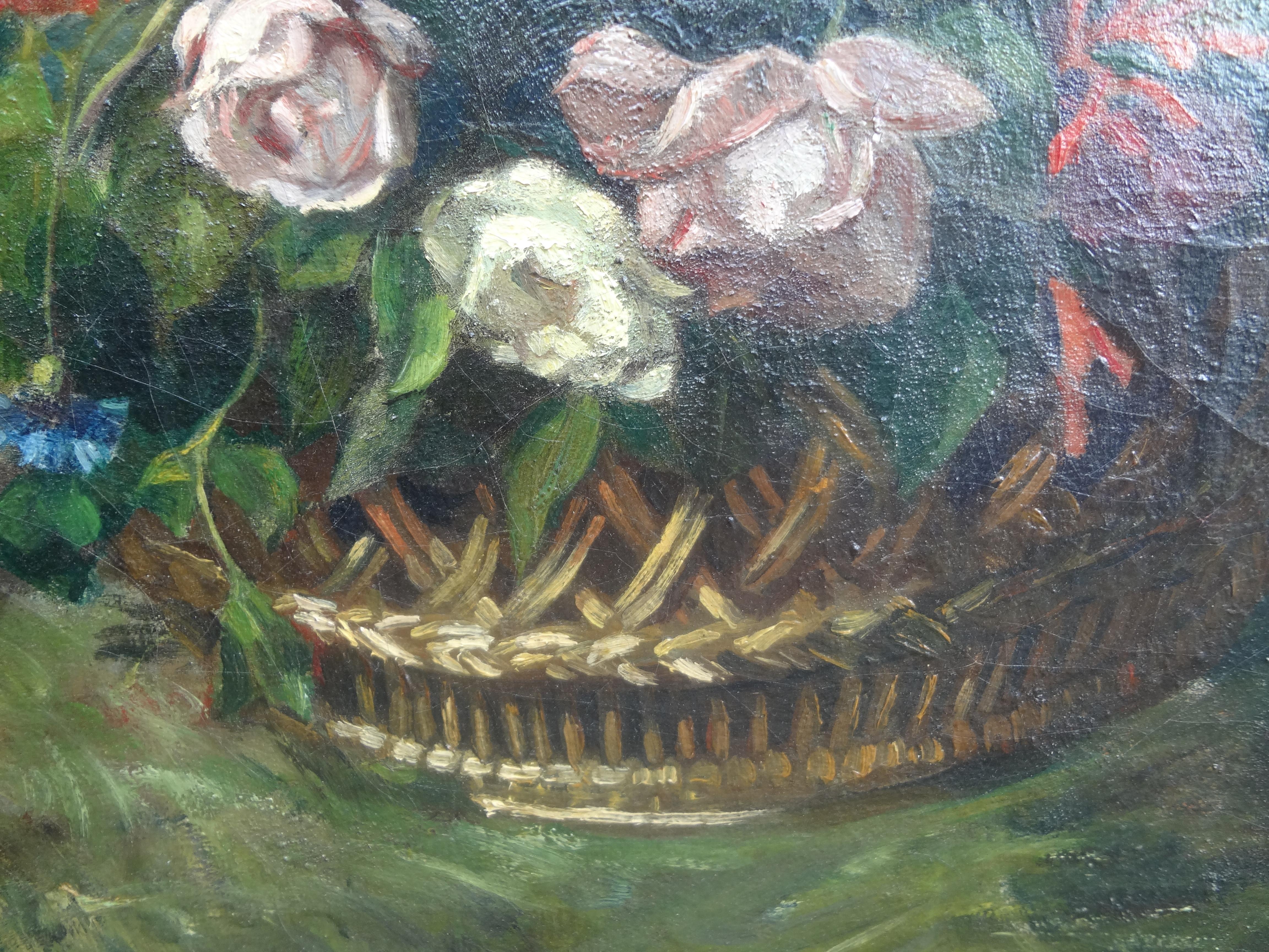 Toile Peinture à l'huile florale française encadrée du 19ème siècle en vente