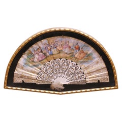 19th Century French Framed Hand-Painted Fan with Bone Guards
