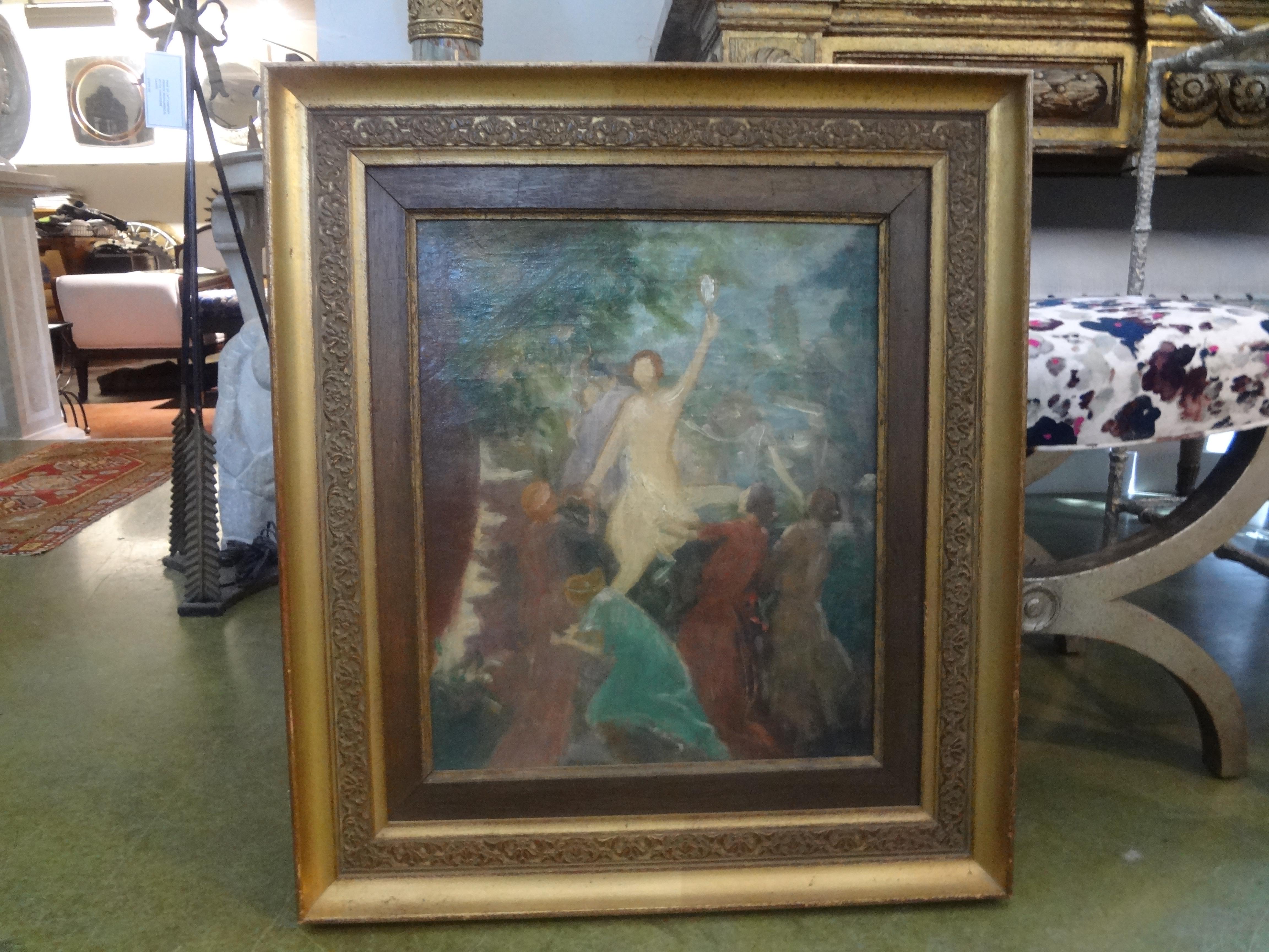19th century French framed impressionist oil on canvas.
Stunning 19th century French framed impressionist oil on canvas. This beautiful French oil painting was executed in Paris in the last quarter of the 19th century. Although unsigned, it is