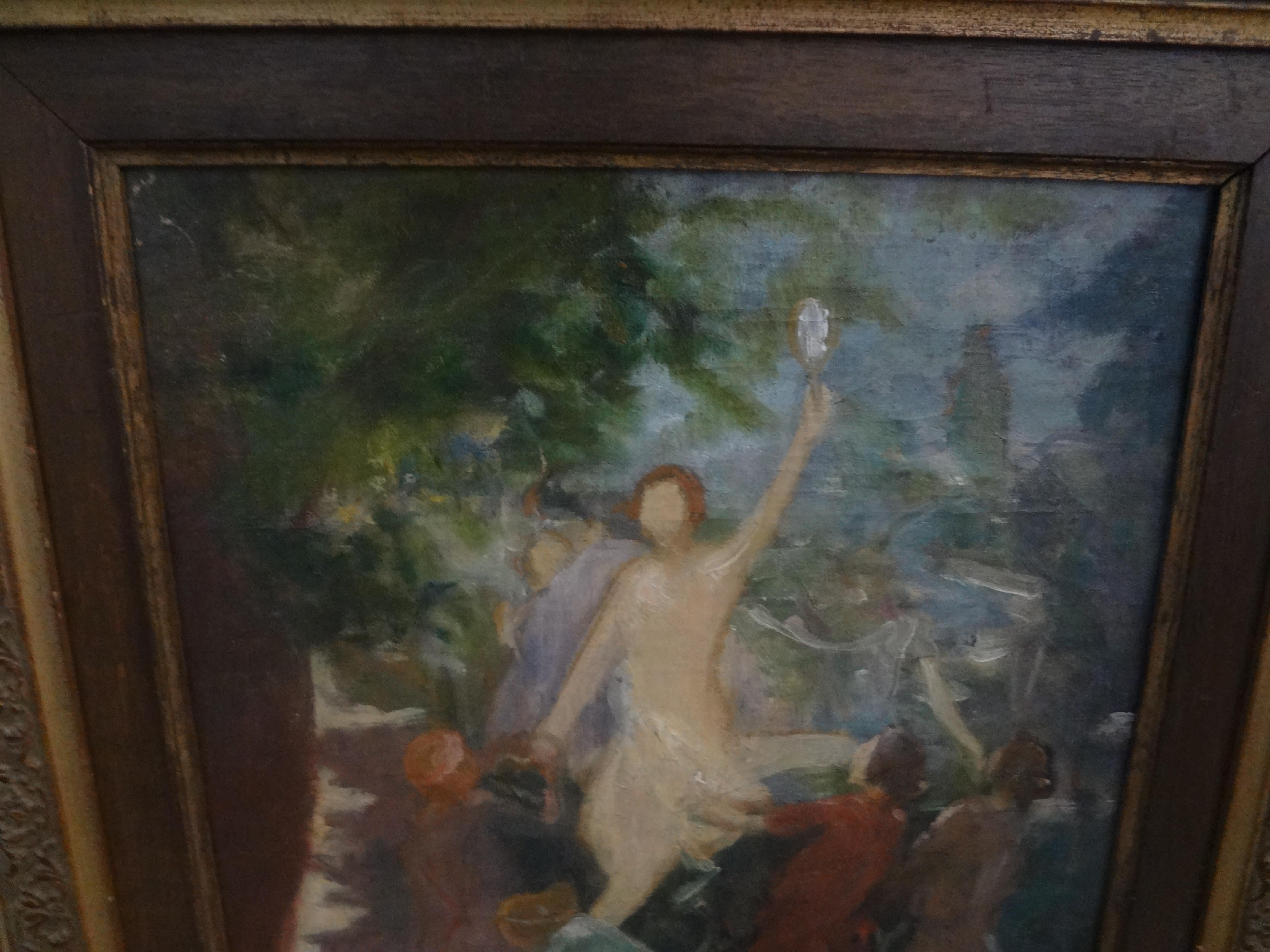 Romantic 19th Century French Framed Impressionist Oil on Canvas For Sale