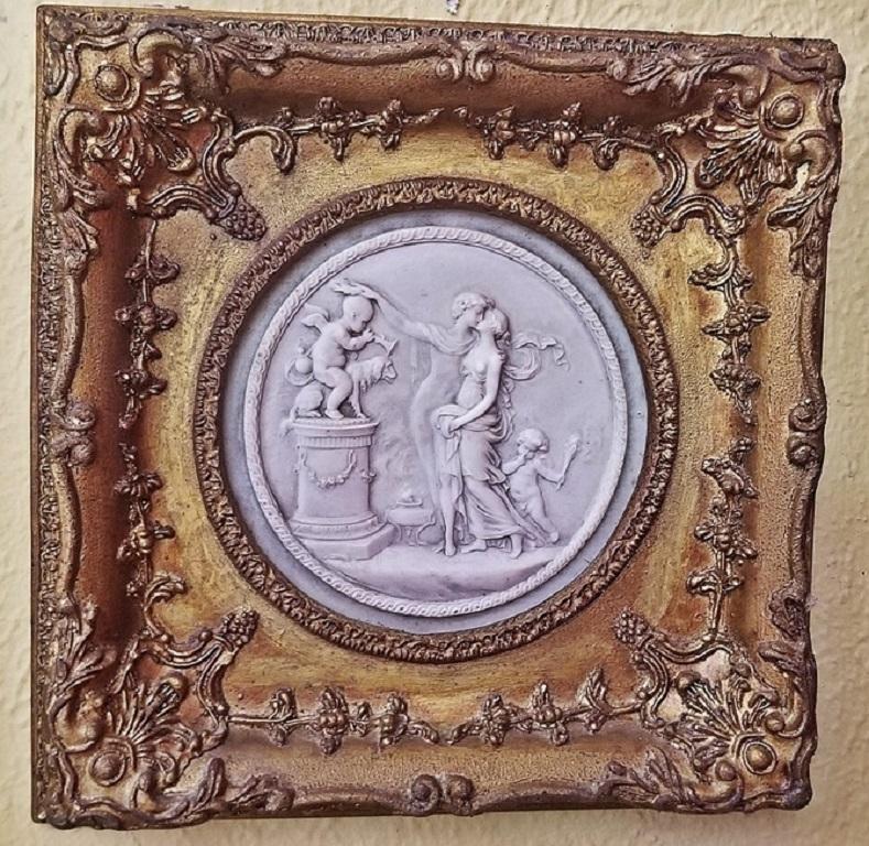 Hand-Crafted 19th Century French Framed Marble Plaques Pair ft Cherubs