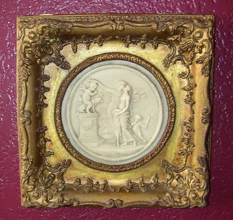 Carrara Marble 19th Century French Framed Marble Plaques Pair ft Cherubs