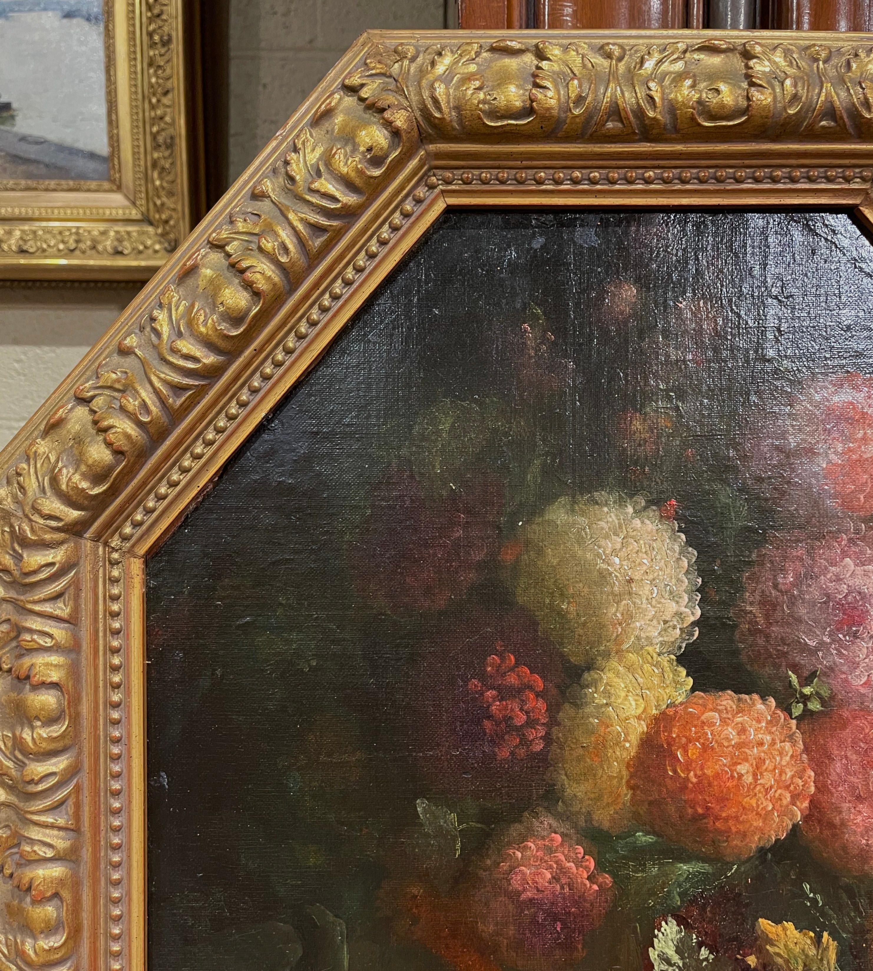19. Jahrhundert Französisch gerahmt Öl auf Karton Stillleben Gemälde nach Monnoyer (Vergoldetes Holz) im Angebot