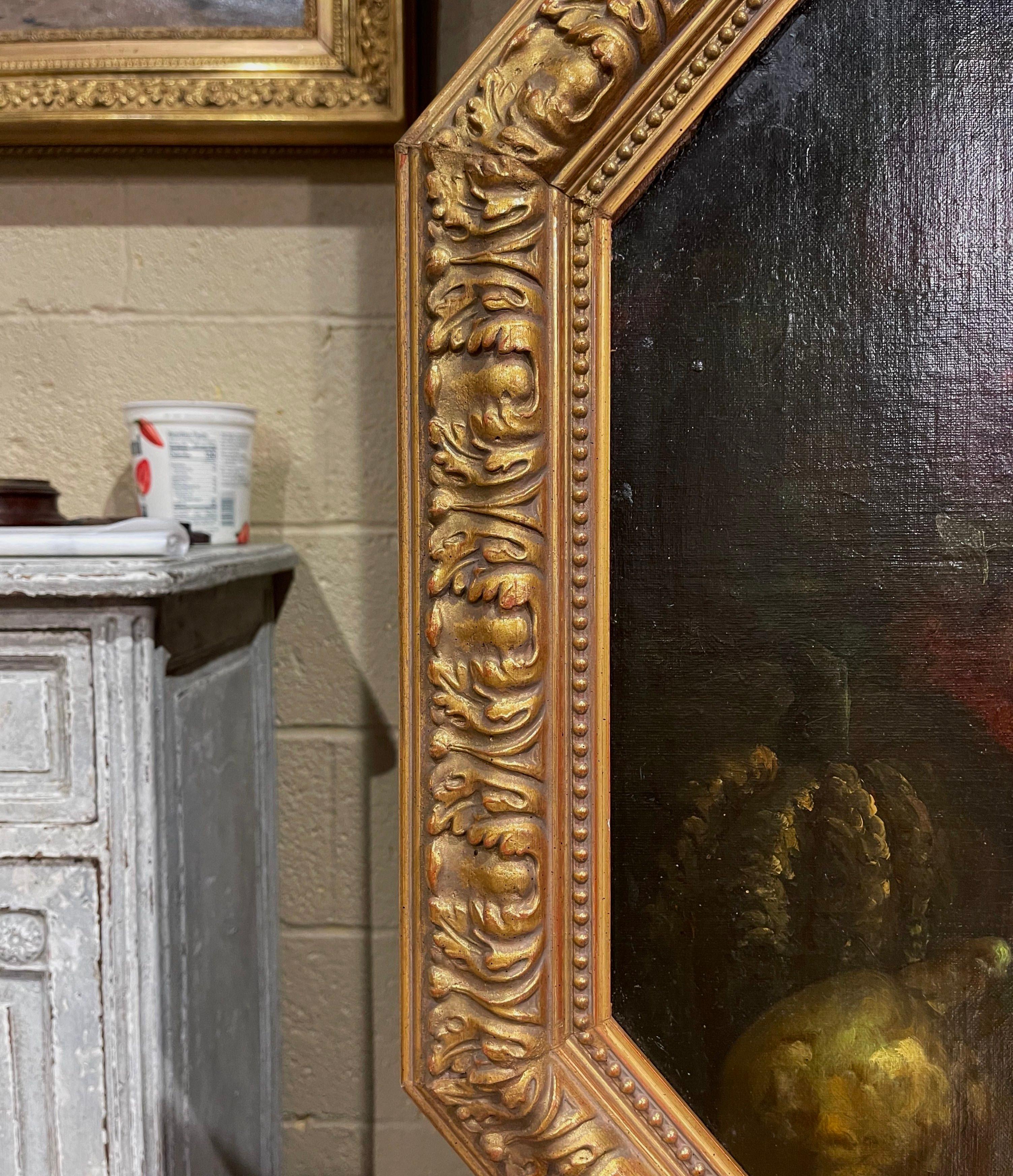 Giltwood 19th Century French Framed Oil on Board Still Life Painting After Monnoyer For Sale