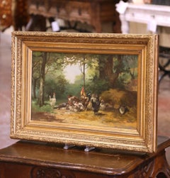 19th Century French Framed Oil on Canvas Farmyard Painting Signed A. Angelvy
