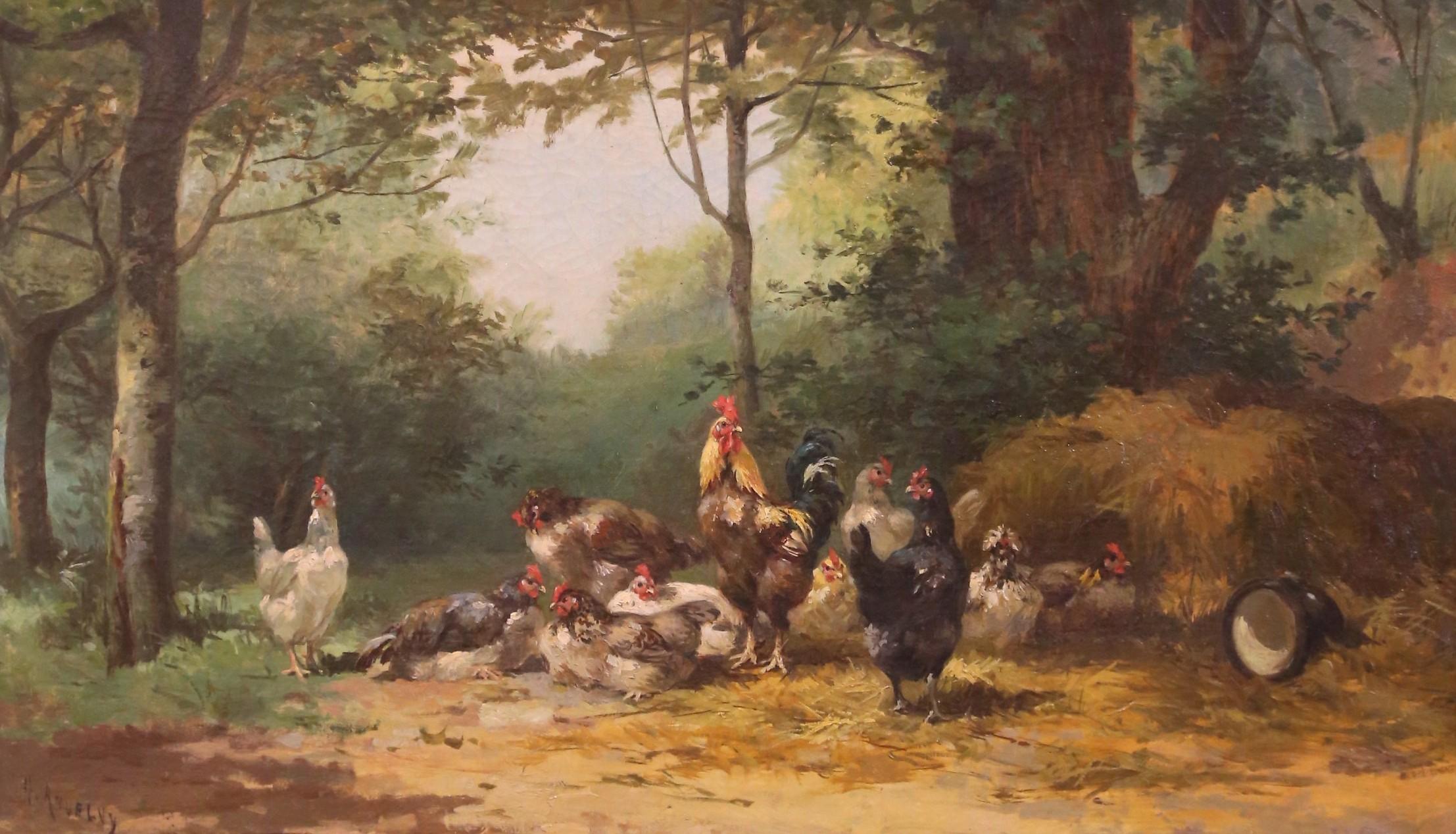Francese Olio su tela del XIX secolo francese incorniciato, dipinto sull'aia e firmato A. Angelvy in vendita