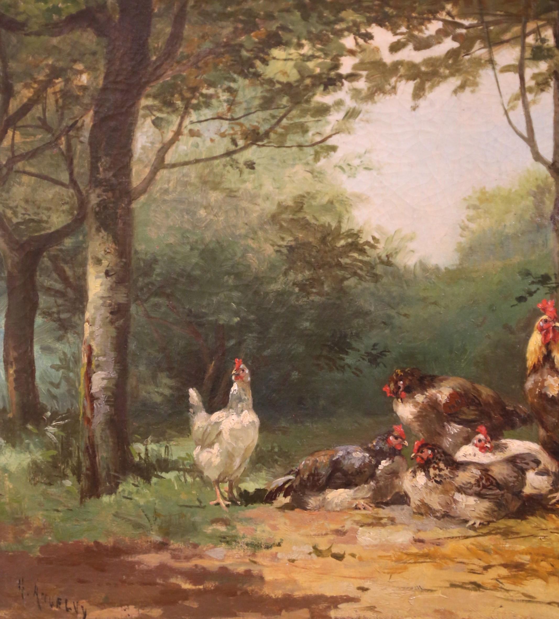 Olio su tela del XIX secolo francese incorniciato, dipinto sull'aia e firmato A. Angelvy In condizioni ottime in vendita a Dallas, TX