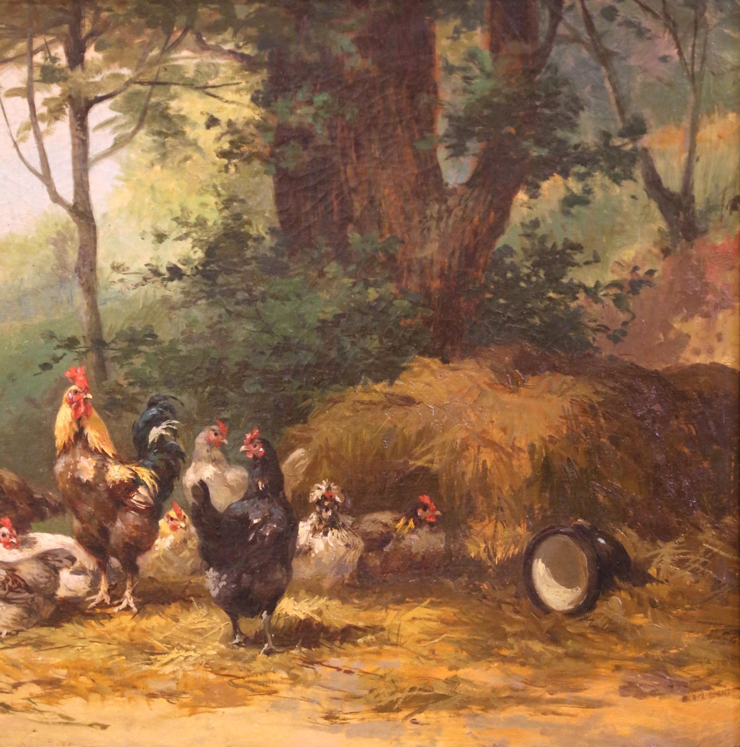 Olio su tela del XIX secolo francese incorniciato, dipinto sull'aia e firmato A. Angelvy in vendita 2