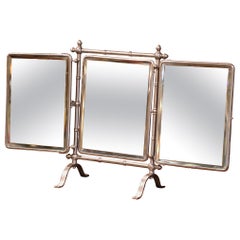 19th Century French Freestanding Folding Triptych Mirror with Beveled Glass