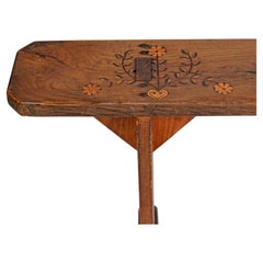 19th Century French Fruit Wood Antique Bench With Inlay Details