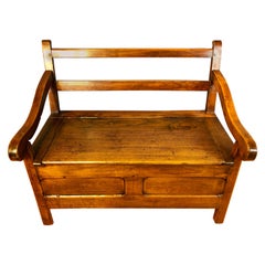 19th Century French Fruitwood and Elm Hall Bench
