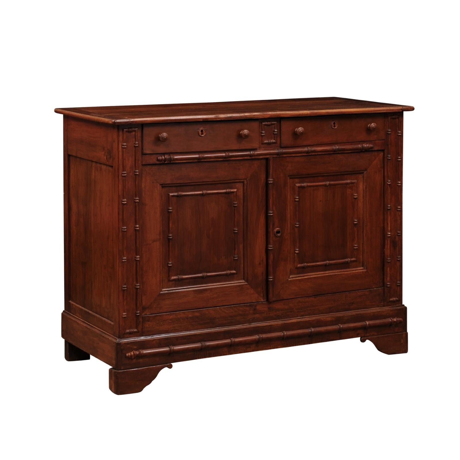 19th Century French Fruitwood Buffet with Faux Bamboo Detail In Good Condition For Sale In Atlanta, GA