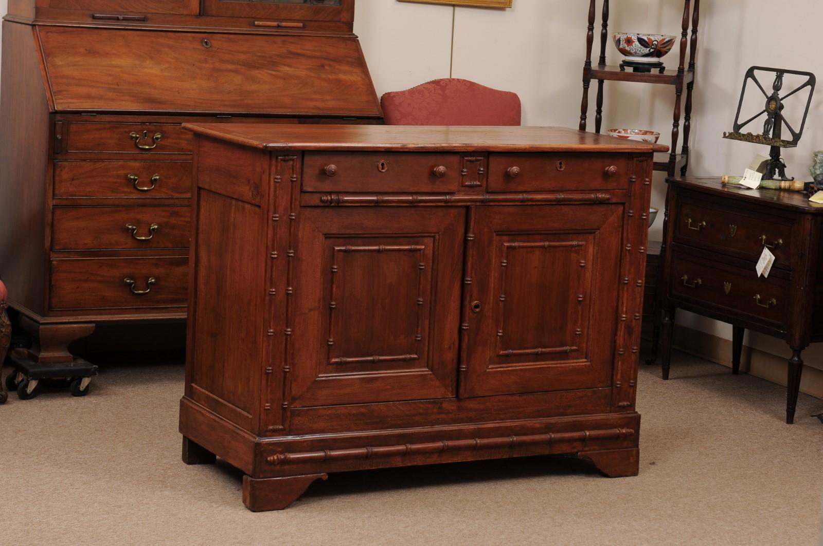 19th Century French Fruitwood Buffet with Faux Bamboo Detail For Sale 1