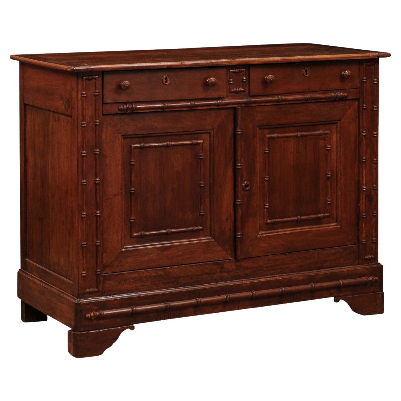 19th Century French Fruitwood Buffet with Faux Bamboo Detail For Sale