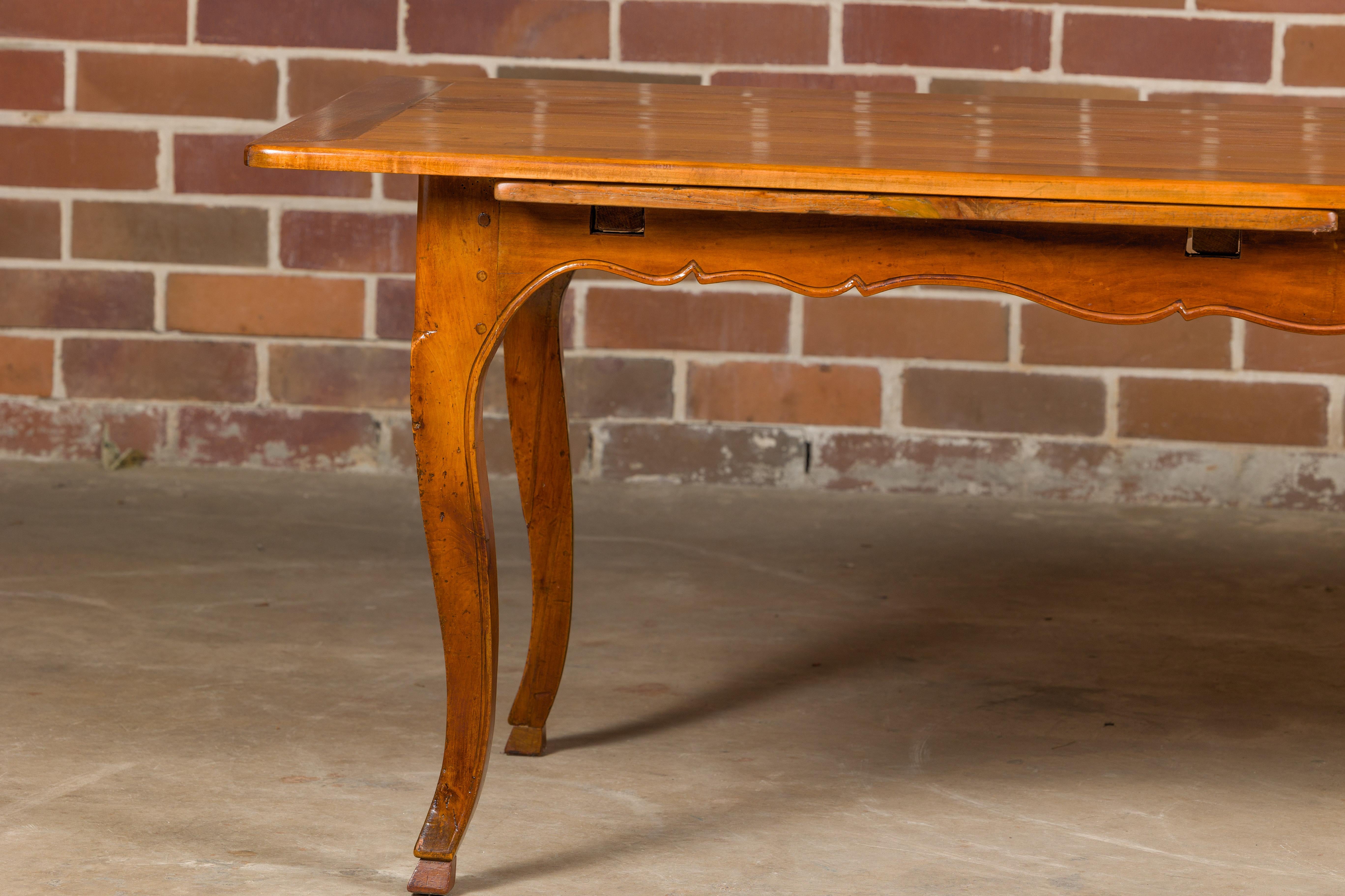 19th Century French Fruitwood Dining Table with Bread Board and Cabriole Legs For Sale 1