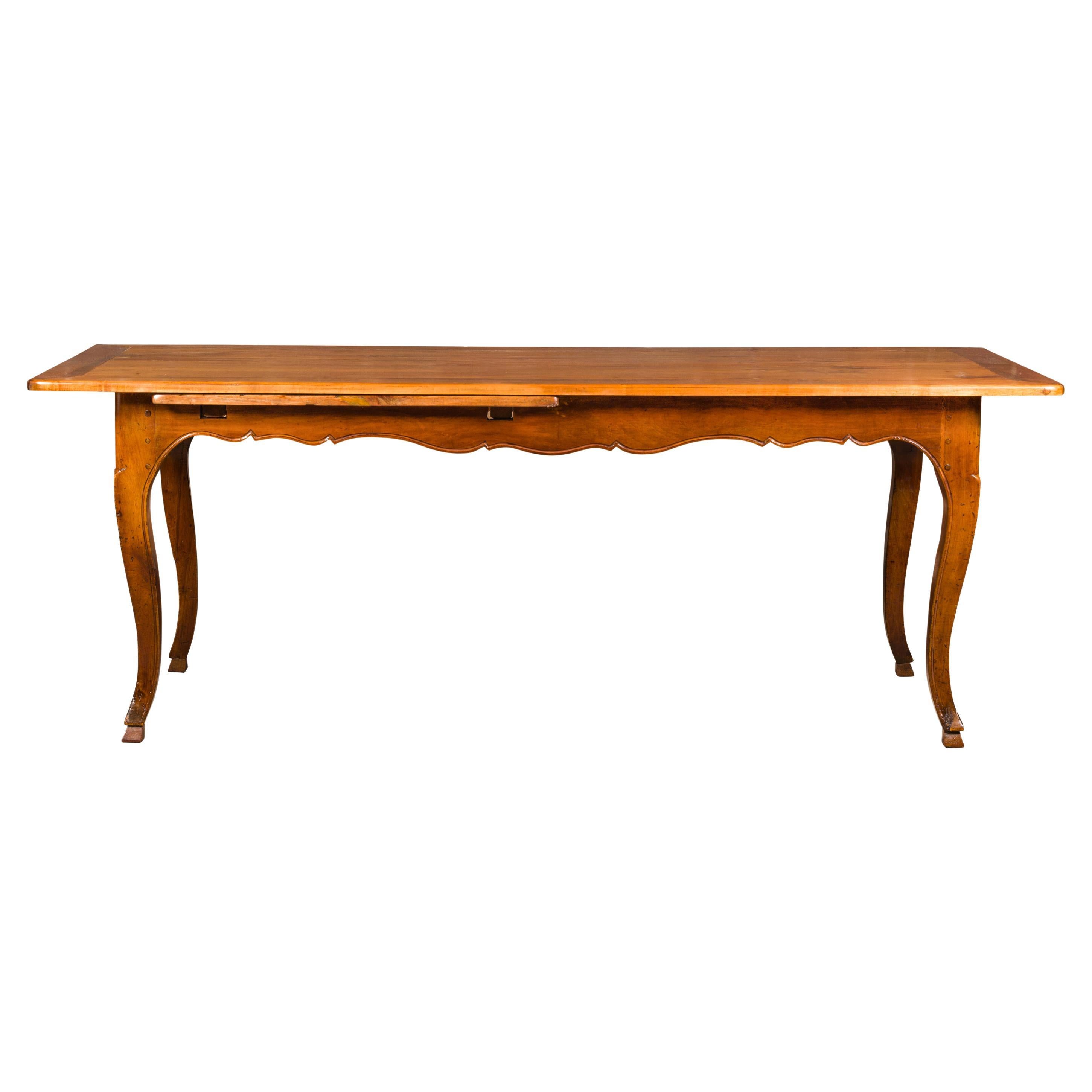 19th Century French Fruitwood Dining Table with Bread Board and Cabriole Legs