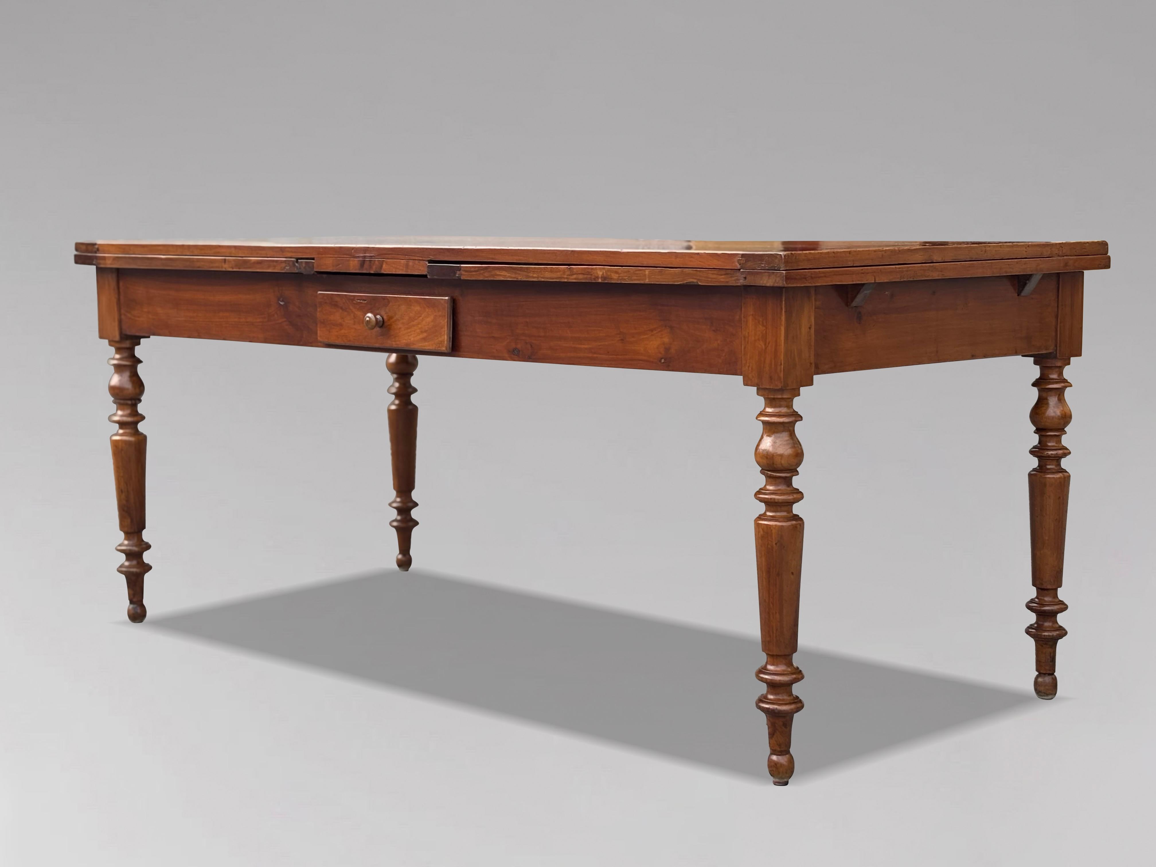 French Provincial 19th Century French Fruitwood Draw Leaf Farmhouse Dining Table For Sale