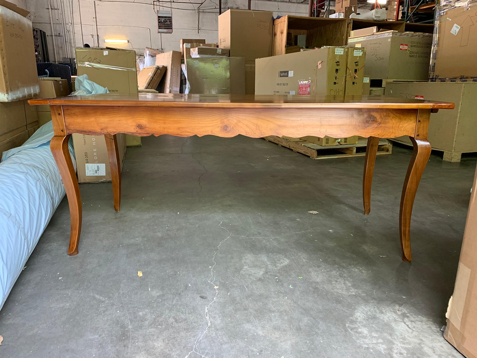 19th century French fruitwood farm dining table with 1 drawer, 1 slide
Measures: 71.25