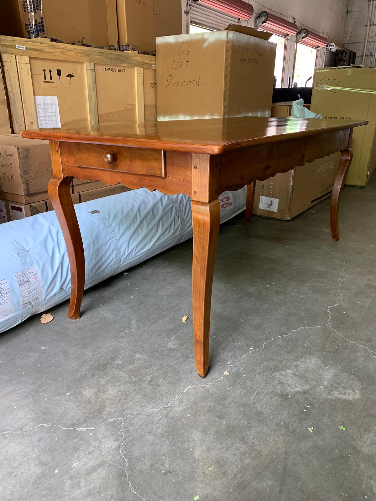 19th Century French Fruitwood Farm Dining Table with 1 Drawer, 1 Slide In Good Condition In Atlanta, GA